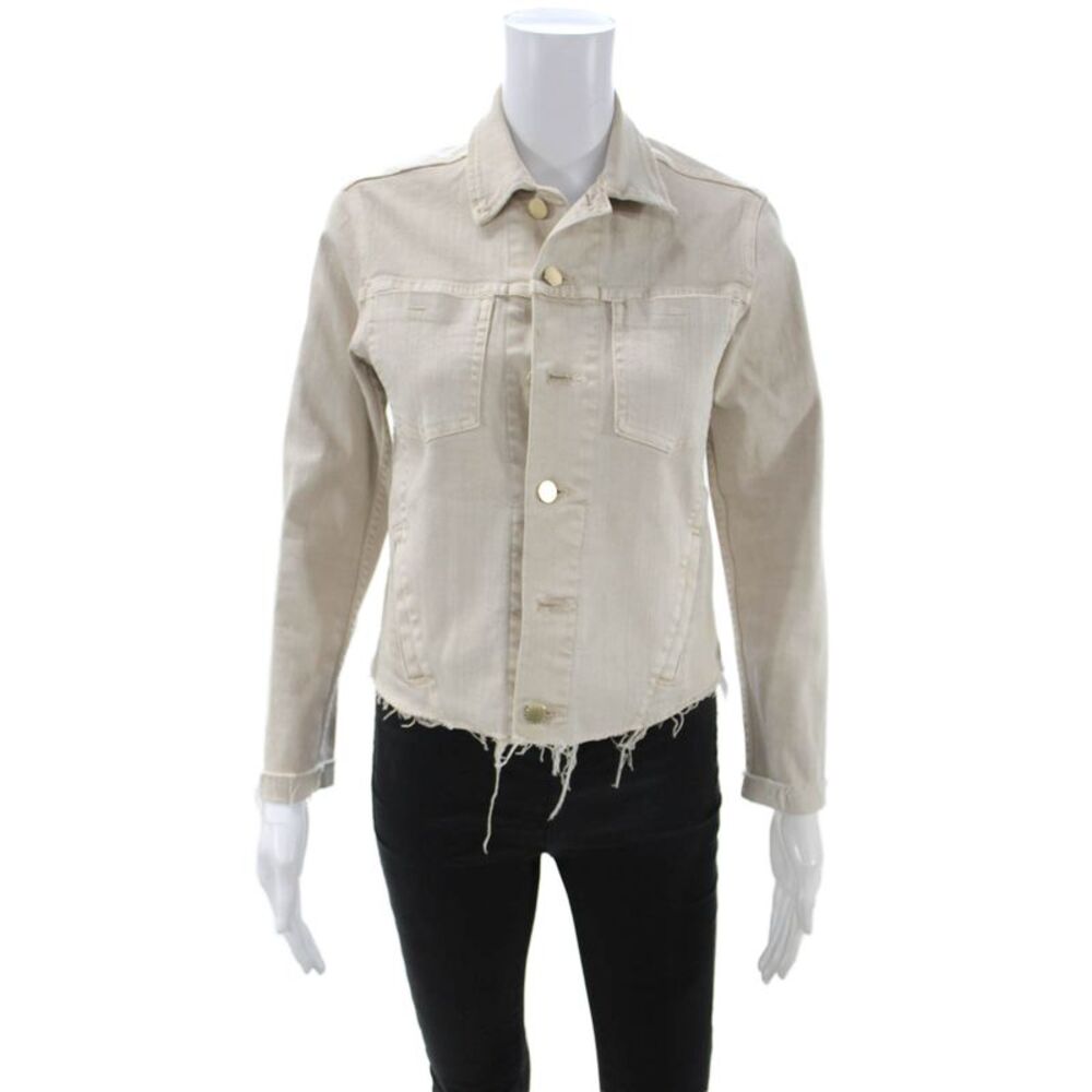 L Agence Women Petite Beige Button Cotton Jacket Long Sleeve Size S